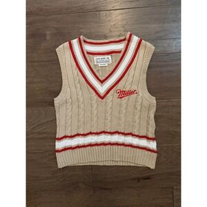 Uscape Miller Tan Cable Knit Sweater Vest V-Neck Striped Renew Sustainable Med